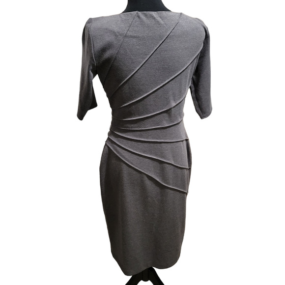 Maggy London Fitted Gray Asymmetrical Elbow Sleeve Front Seam Career Dress, Sz 6 - Picture 5 of 5